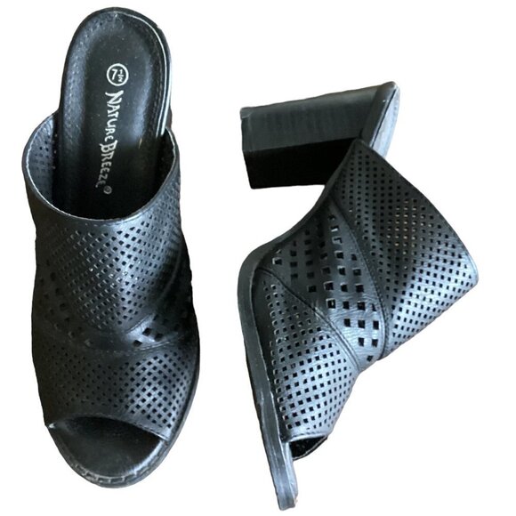 Nature Breeze Peep Toe Mule Sz 7-1/2 Black #65i - Picture 5 of 8